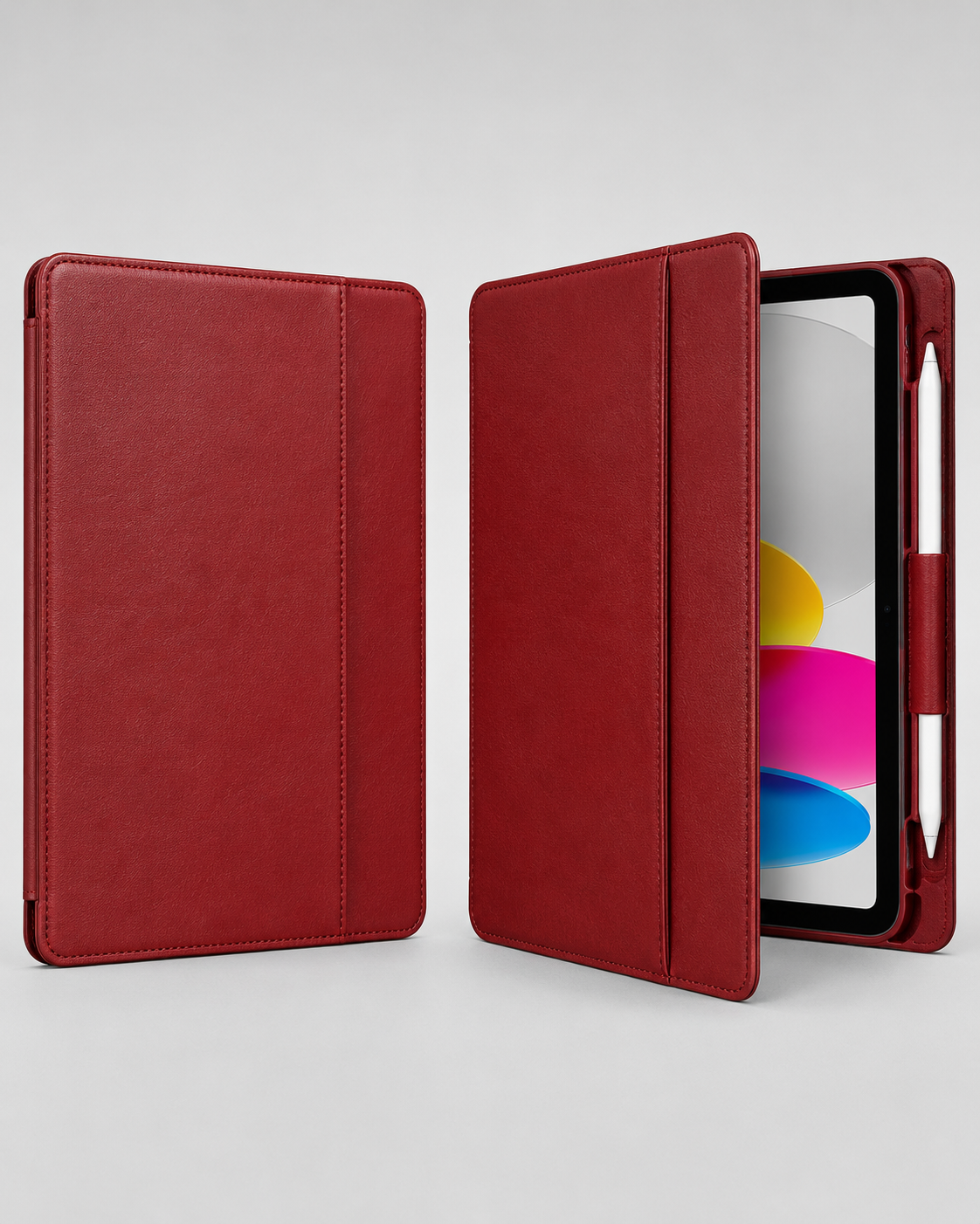 Red Leather iPad A16 Folio Case with Pencil Holder